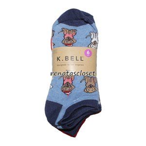 K. Bell Women's 6-Pair Novelty Animals Graphic No-Show Socks Set NWT